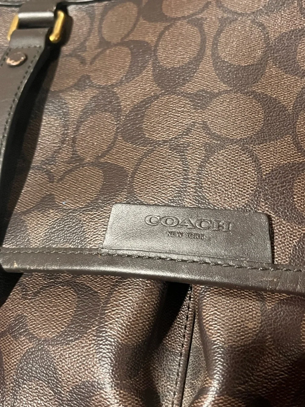 Coach Brown Signature Canvas Messenger Bag with Dark Brown Leather Trim - Picture 2 of 5